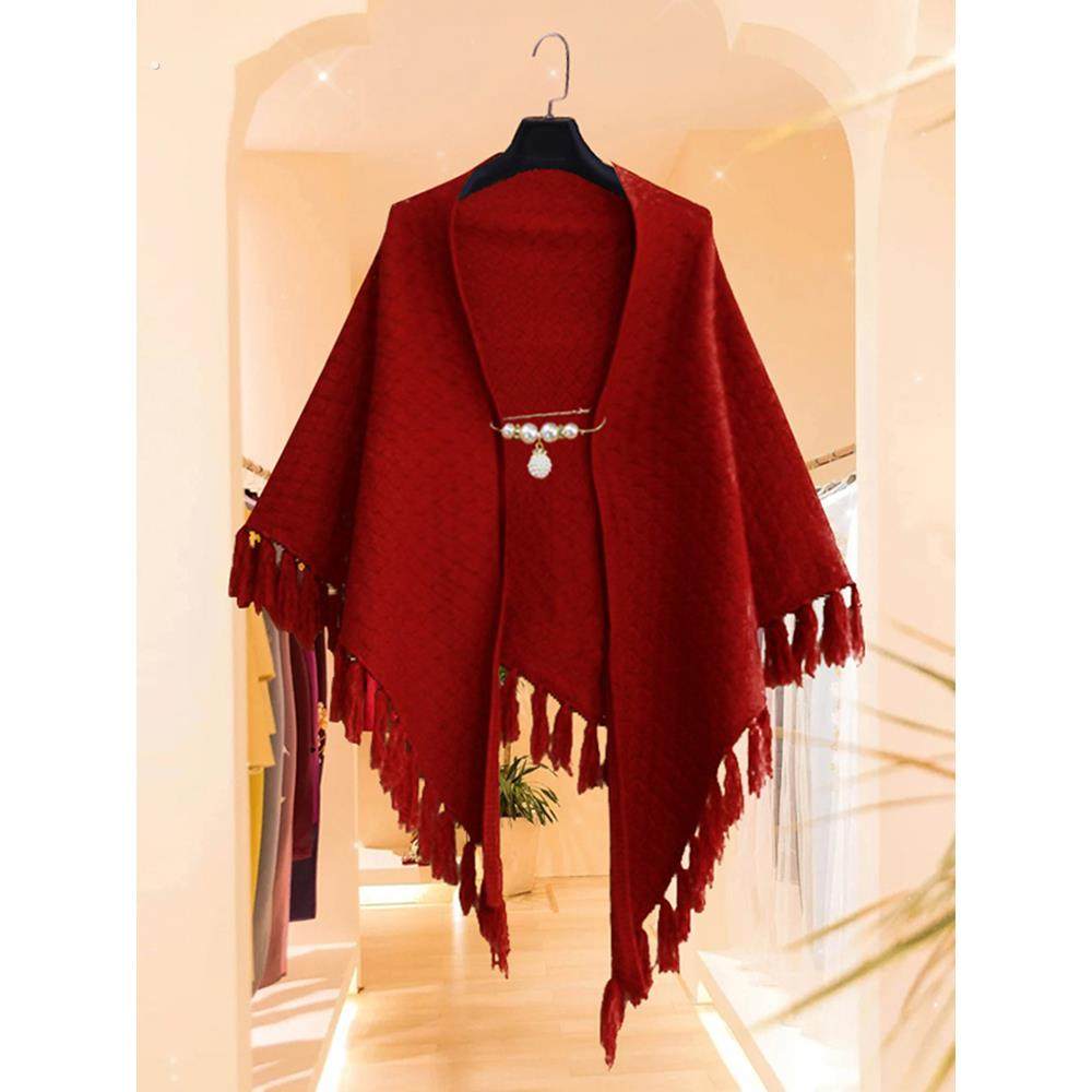 女装婚纱红色小披肩羊毛羊绒春秋三角围巾流苏式快乐婆婆婚礼女孩