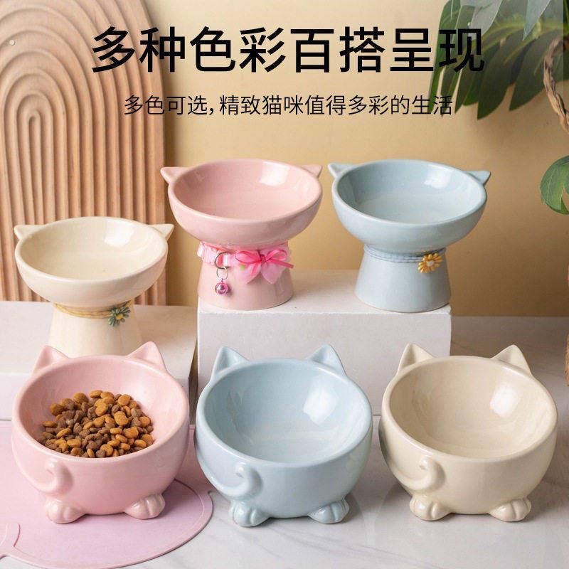 陶瓷猫碗斜口猫咪护颈食盆防打翻水碗粮碗猫咪双碗狗狗创意宠物碗