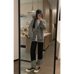 2022秋冬新款 显瘦纯色毛衣外套女潮 慵懒风时尚 洋气设计感针织开衫