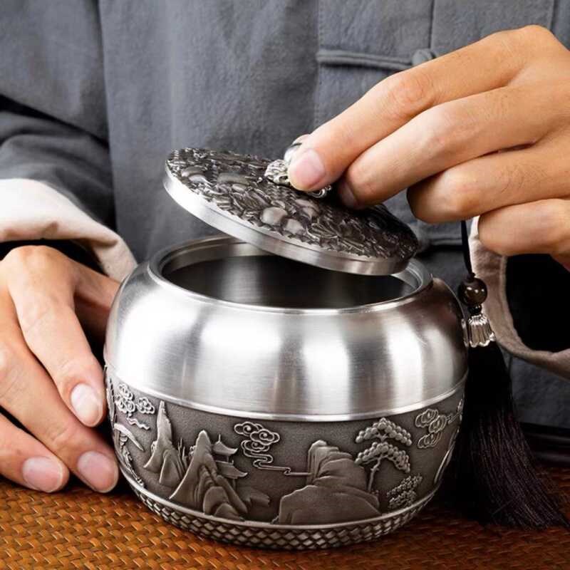 永龙锡罐纯锡茶叶罐密封储存罐散茶叶收纳盒手串盒小茶仓锡沉香盒