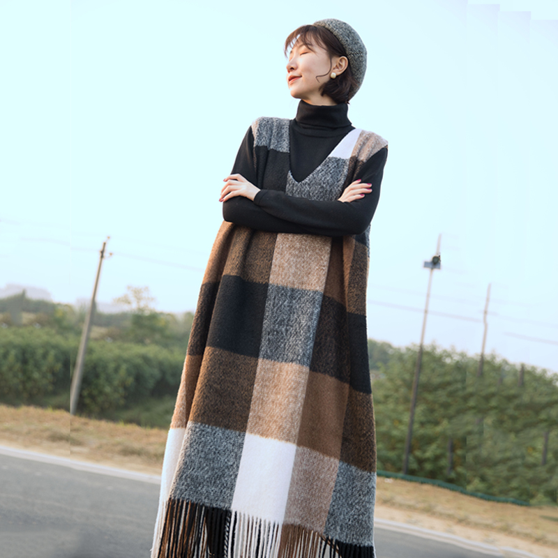 重磅推 流苏羊毛呢打底背心连衣裙秋冬 欧美街拍时尚显瘦马甲袍子