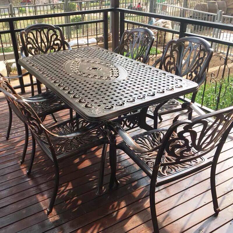 户外铸铝桌椅组合套装欧式别墅室外庭院花园阳台铁艺休闲长桌椅