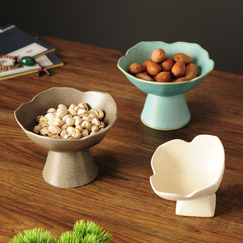 复古点心零食果盘托盘篮陶瓷高脚茶点盘茶具茶道日式水果坚果碟