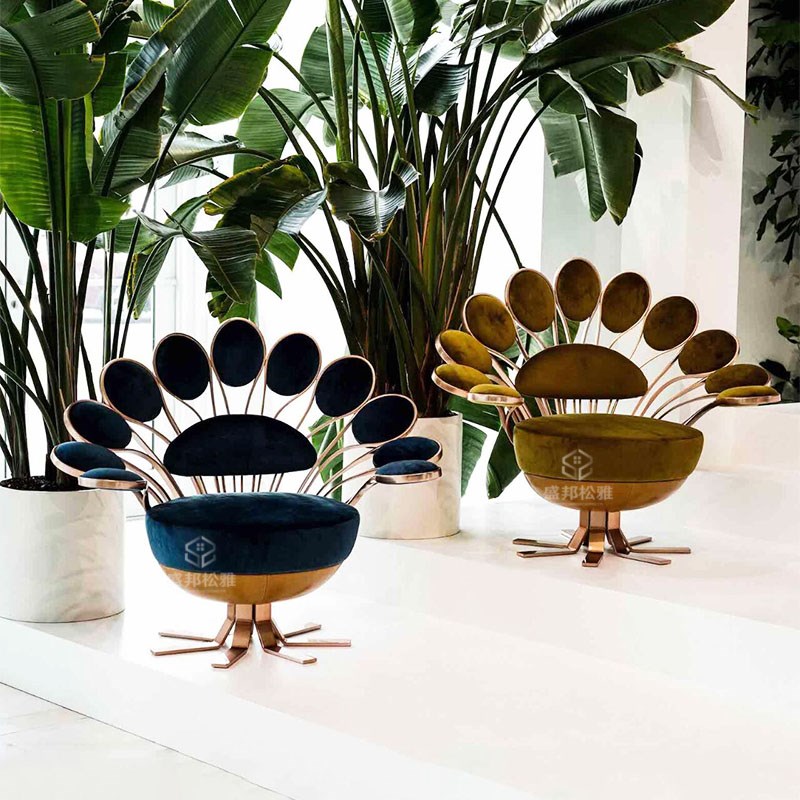 意大利轻奢沙发椅单人客厅设计师艺术孔雀开屏不锈钢休闲扶手别墅