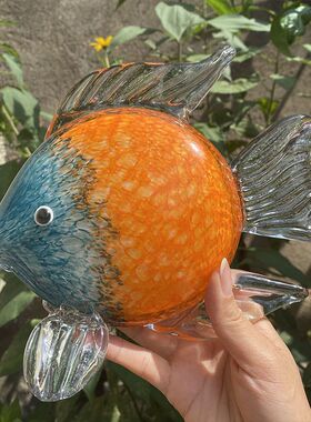 琉璃玻璃亲嘴鱼对嘴鱼摆件中式轻奢招财工艺品家居样板房软装饰品