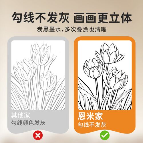 恩米双头勾线笔丙烯马克笔专用黑色白加黑水彩线条笔不卡痕儿童小
