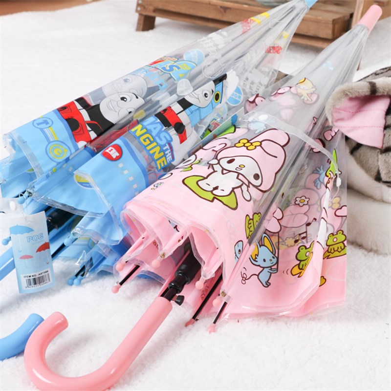 自动轻便创意儿童透明雨伞男女学生小雨伞公主长柄透明伞卡通伞
