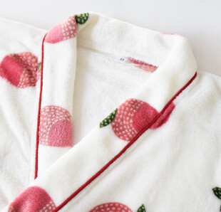 桃子珊瑚绒睡袍女士秋冬季 浴袍睡衣家居服 法兰绒加厚保暖加绒日式