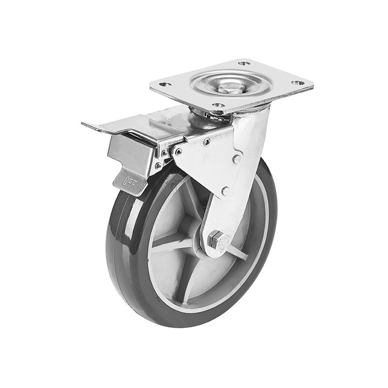 不锈钢万向轮带刹车重型双轴承脚轮静音PU轮304轮子4寸5寸6寸8寸