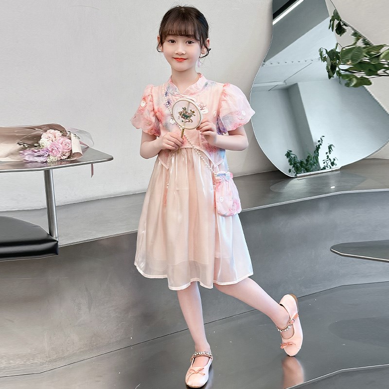 女童国风新中式夏季汉服连衣裙2024新款中大儿童古风唐装公主裙子