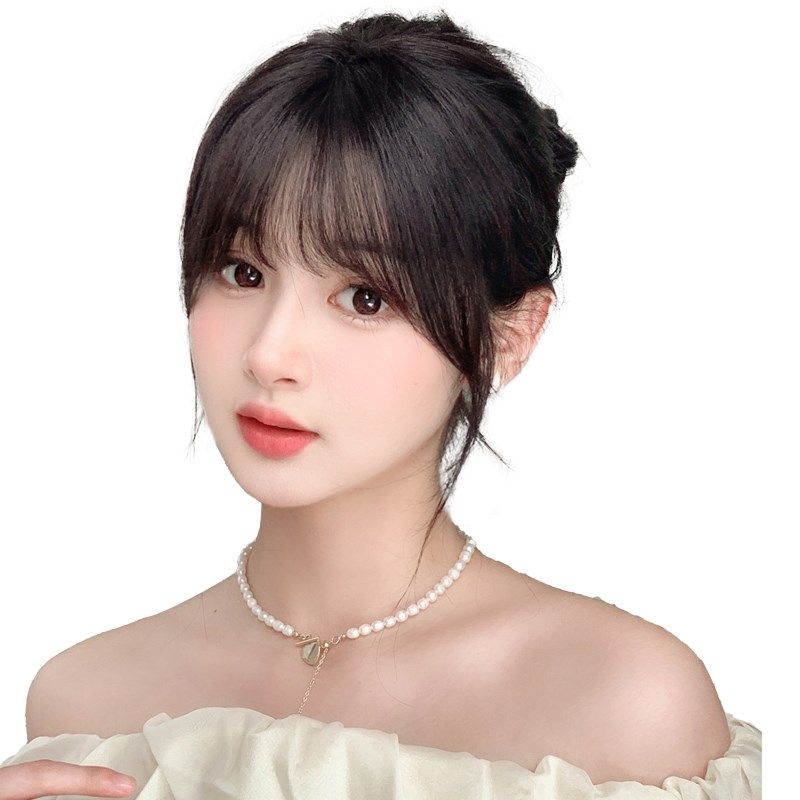 法式空气刘海假发片女头顶真发自然前额无痕轻薄圆脸齐刘海假头帘