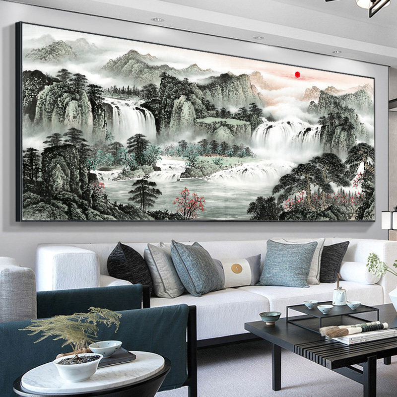 新中式山水画客厅沙发背景墙装饰中国风景大气壁画办公室挂画字画