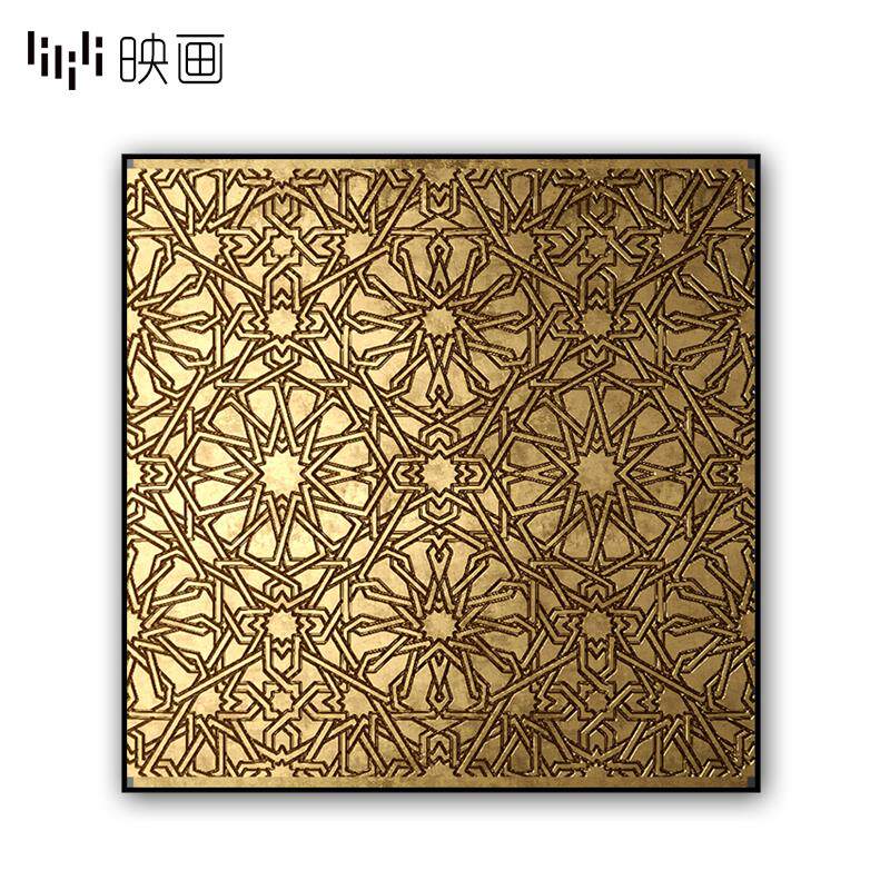 玄关装饰画方金箔轻奢抽象装饰画正方形金色过道客厅沙发后面挂画