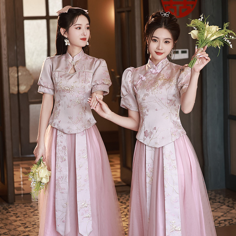 伴娘服中式姐妹团礼服女2023新款夏季高级感小个子显瘦旗袍伴娘裙