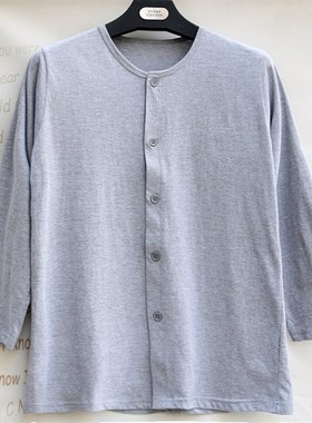 中老年男纯棉汗衫长袖对襟上衣胖老人全棉加肥大码开身家居服睡衣