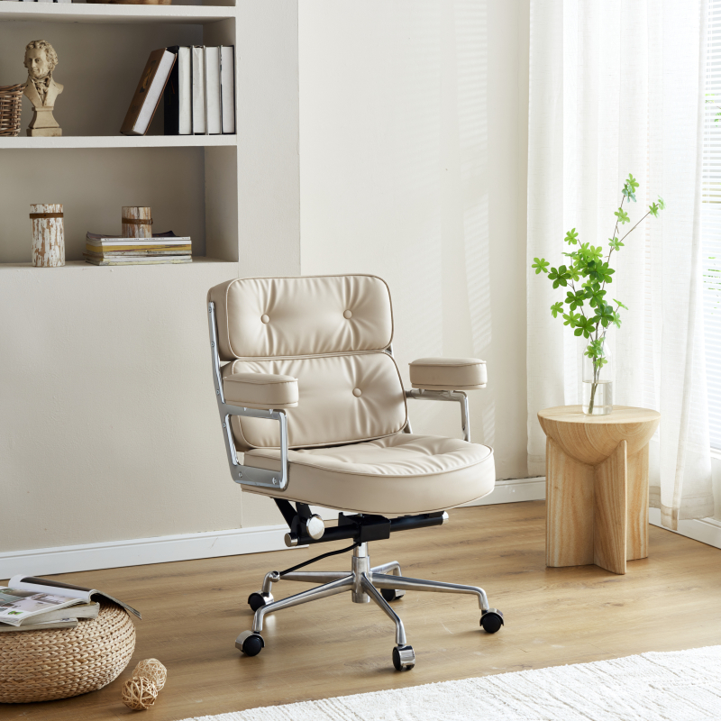 盛好运家具网红款奶油杏色电脑椅可家用办公转椅久坐舒适升降椅子