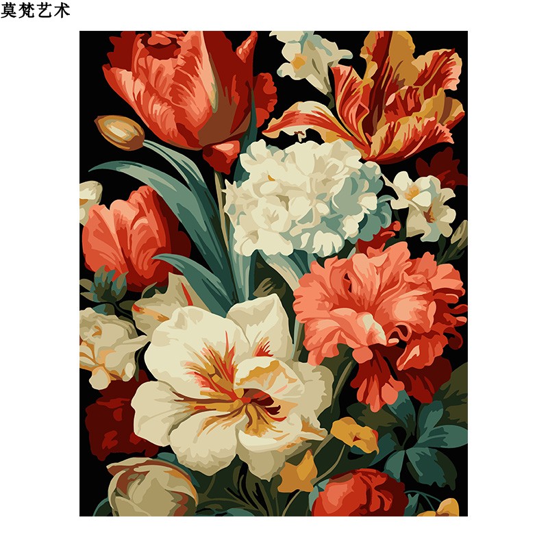 数字油画diy手工填充复古大气富贵牡丹花手绘装饰丙烯涂色油彩画图片