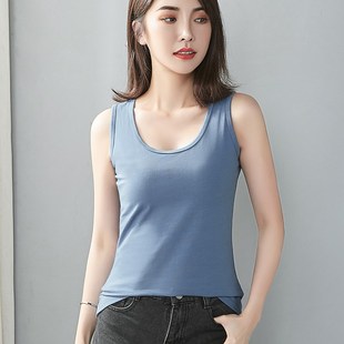2件装雾霾蓝纯棉小吊带背心女夏季打底内搭紧身上衣外穿无袖t恤女