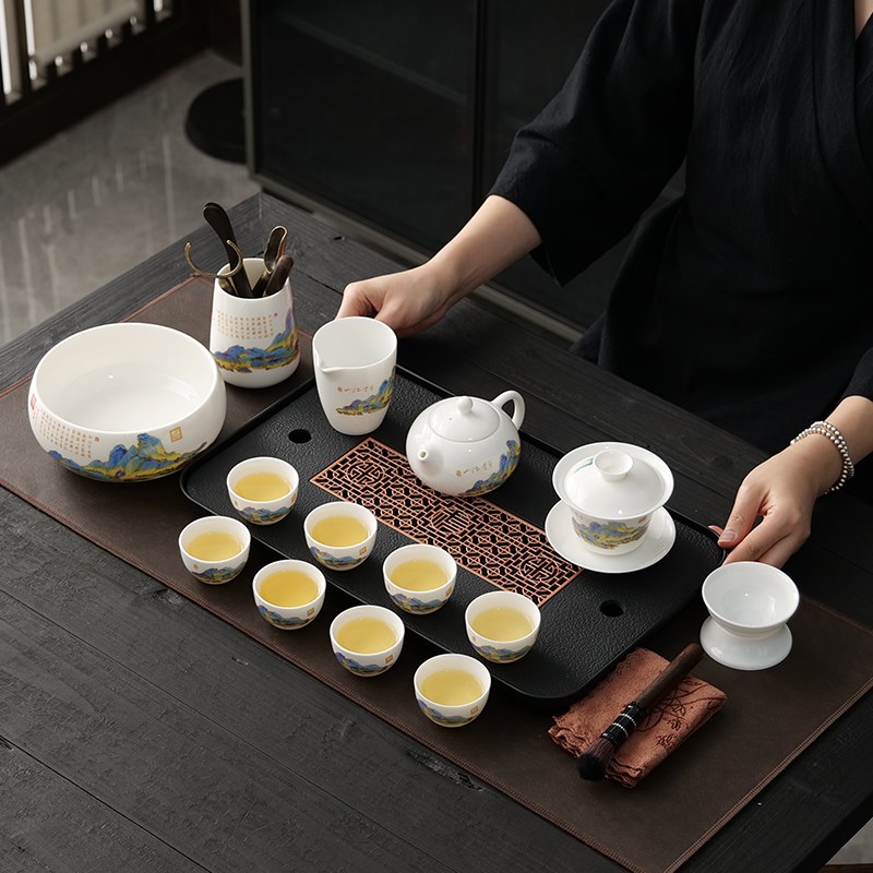 羊脂玉茶具套装家用整套办公室会客白瓷盖碗茶壶功夫茶杯高档礼盒