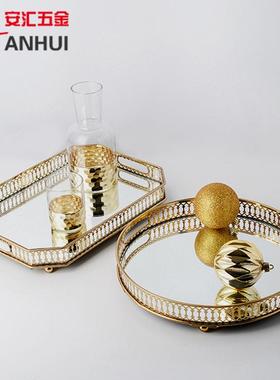 托盘金属装饰轻奢收纳北欧茶几品客厅风镜面盘玻璃摆件桌面样板房