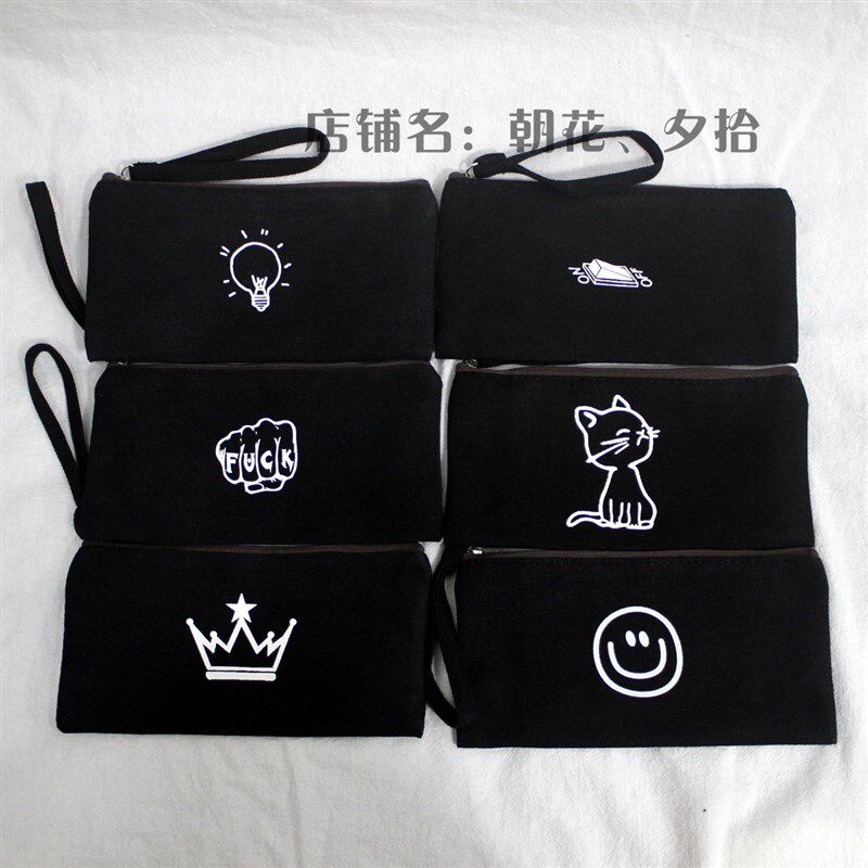 原宿风笔袋小清新帆布文具袋拉链黑色笔袋韩国 简约女生 初中生男