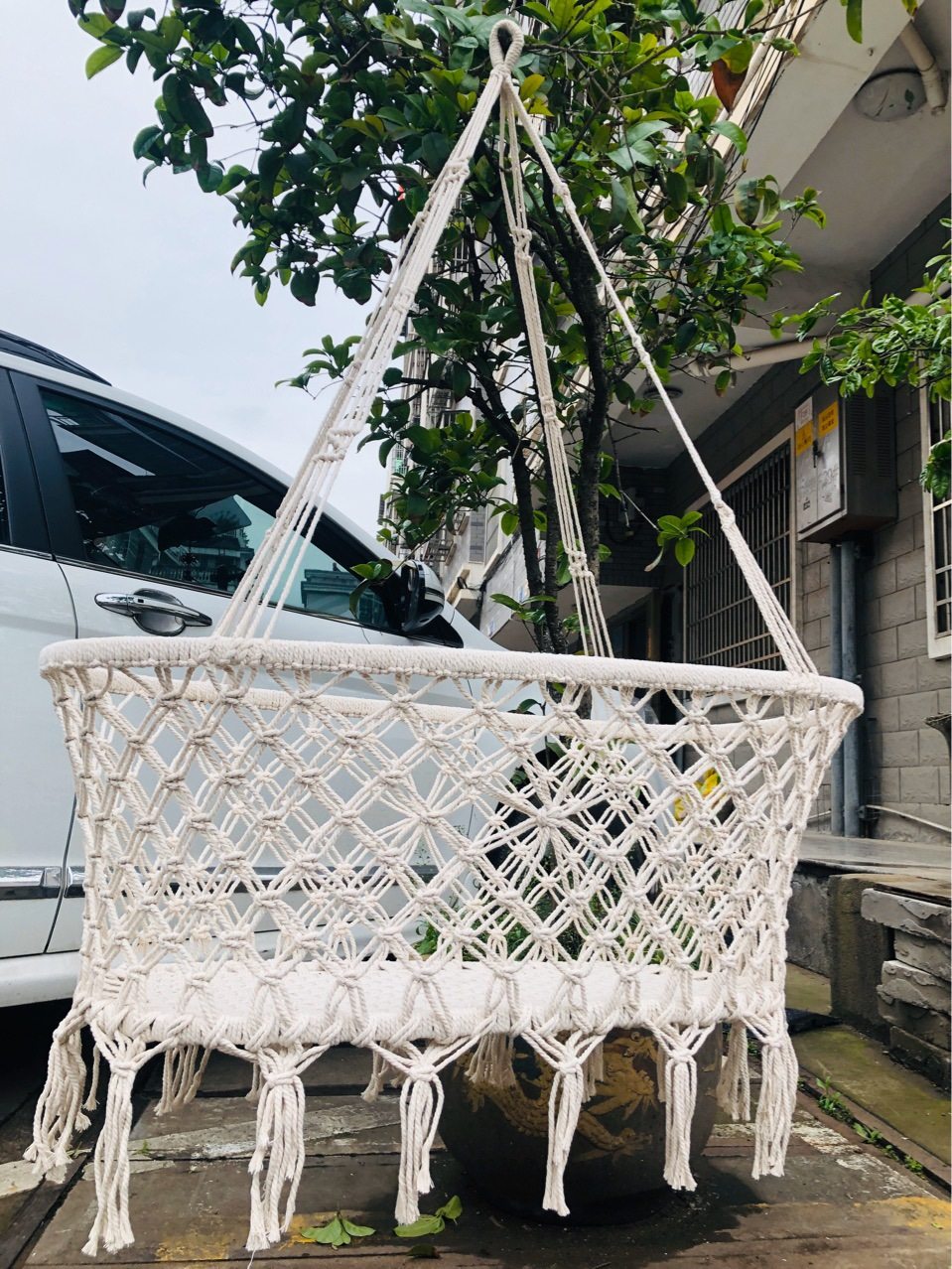 手工编织婴儿摇篮吊床秋千户外藤编绑树上阳台哄娃神器大号田园风
