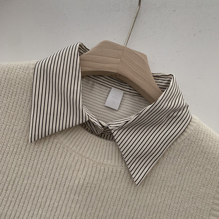 2023秋季新款宽松无袖毛衣马甲叠穿细条纹衬衫两件套衬衫上衣套装