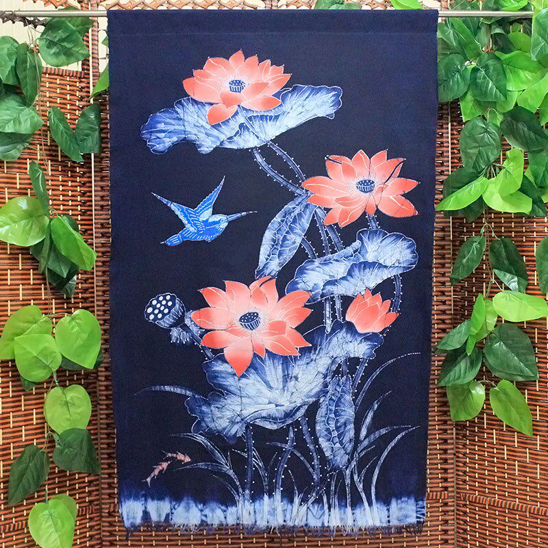 民族手工艺蜡染画荷花门帘家居餐厅茶苑特色装饰田园风布艺隔断帘