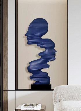 简约抽象黑白头像雕塑酒店大堂客厅落地摆件玄关人物高级感艺术品