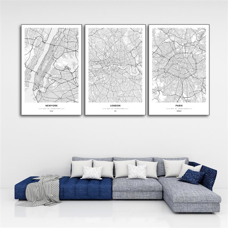 定制城市地图装饰画挂图纽约伦敦玄关挂画餐厅香港客厅沙发背景墙
