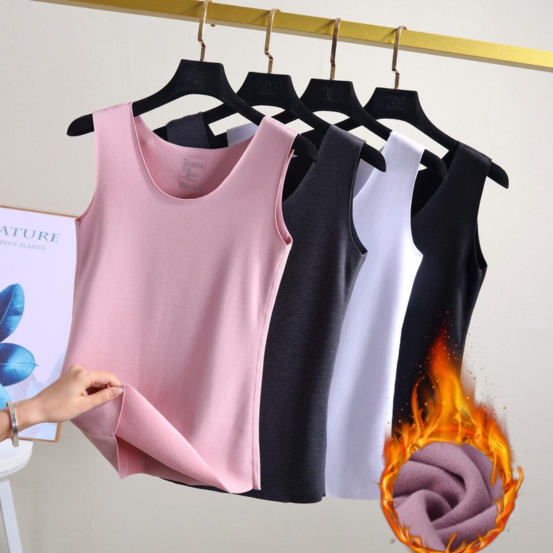 德绒无痕背心女秋冬加绒贴身内搭吊带加厚发热保暖上衣棉质打底衫