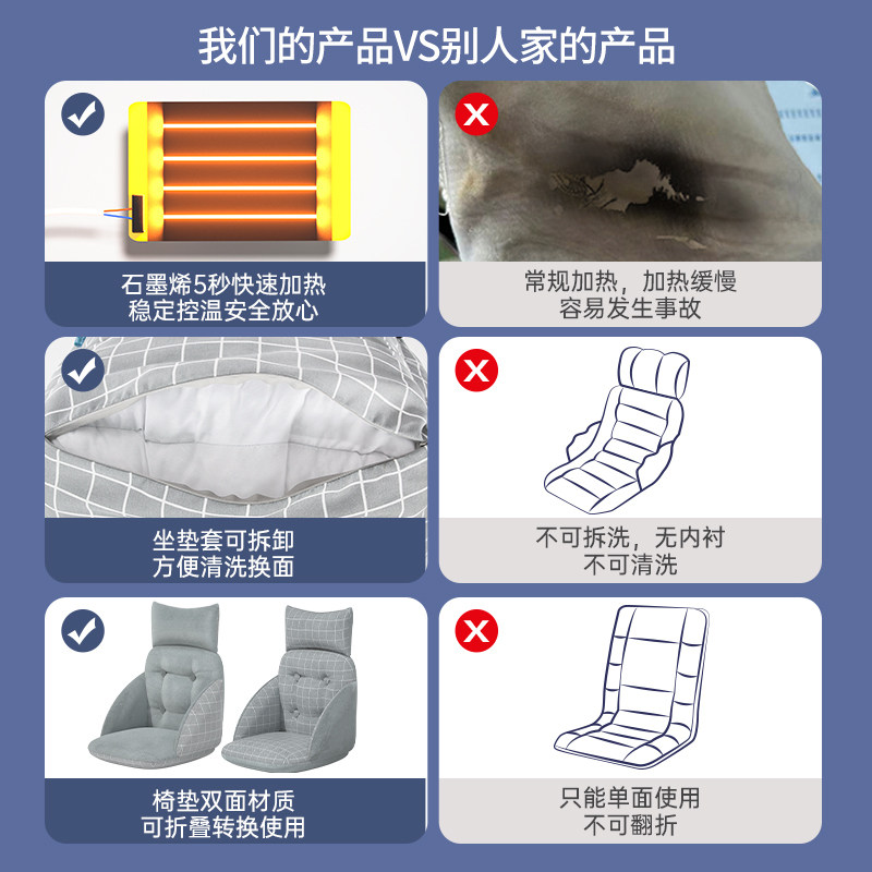 usb加热坐垫靠垫一体办公室加厚石墨烯可拆洗电脑座椅靠背椅垫冬