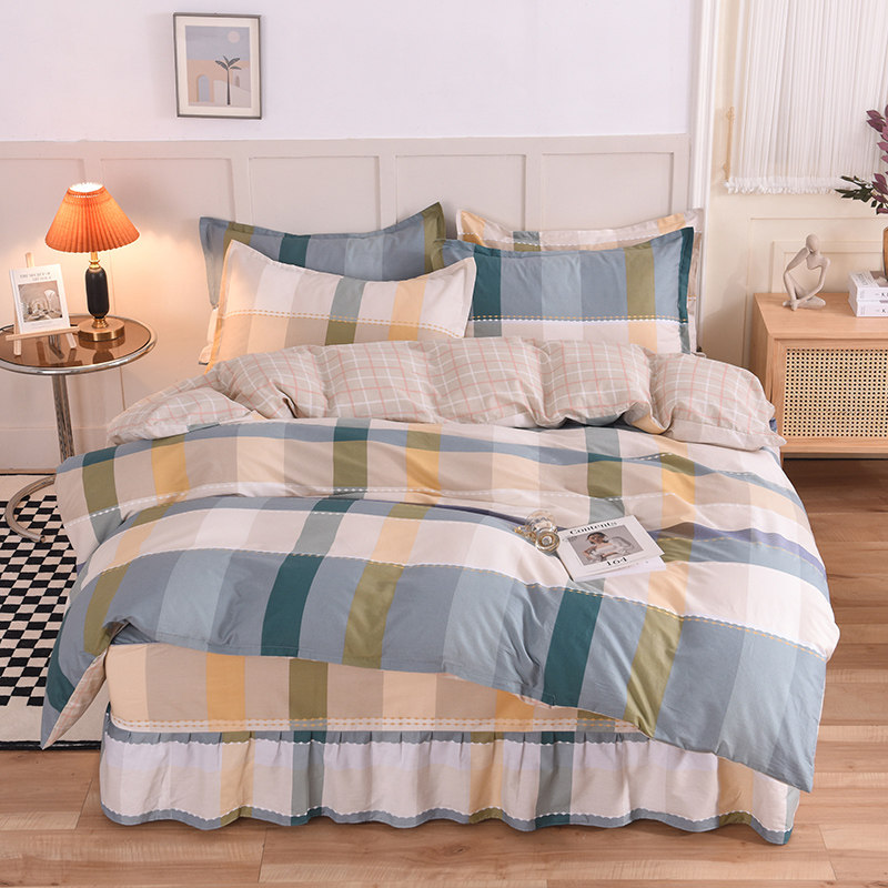 全棉牀裙四件套花边防滑花卉简约风双人牀套1.8m牀纯棉牀罩款套件