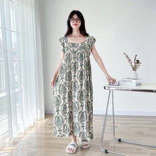睡裙女胖mm200斤无袖 小飞袖 方领棉绸大码 夏季 宽松睡衣家居服 薄款