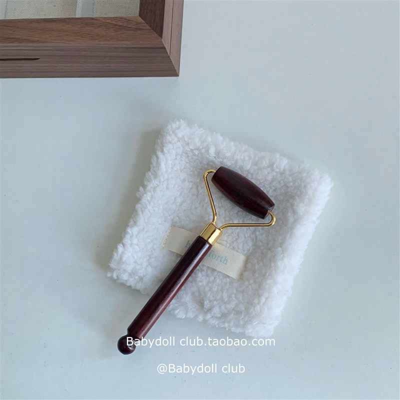 晨起消浮肿~紫光檀木脸部按摩器滚轮手动推提拉紧致美容神器滚珠
