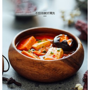 日式隔烫隔摔大碗茶洗木碗木钵汤碗 整木果盘泡面碗 木碗儿童饭碗