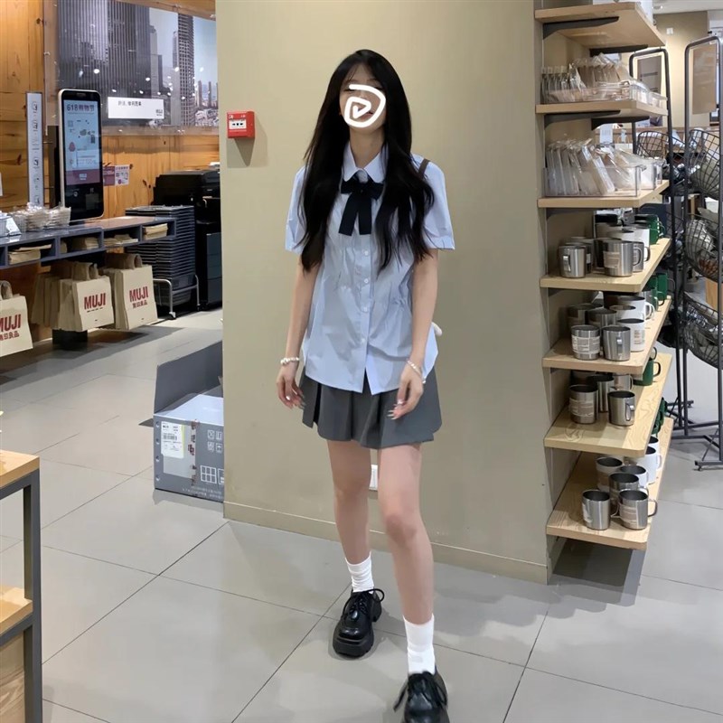 JK制服三件套装夏季学院风辣妹纯欲风短袖衬衫女宽松衬衣上衣短裙