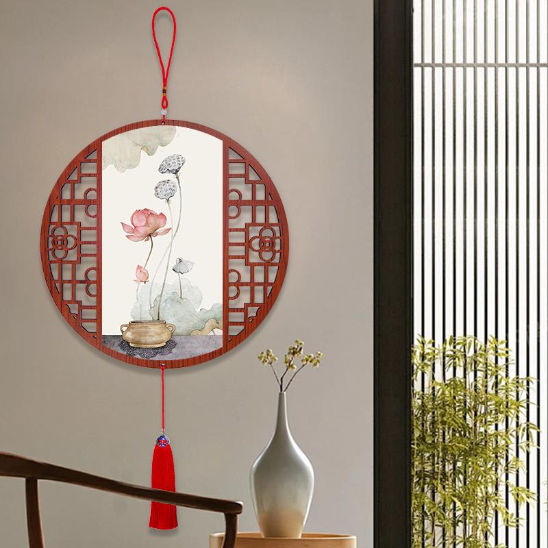 入户门玄关中国结挂饰新中式荷花墙壁装饰画客厅过道挂件餐厅挂画