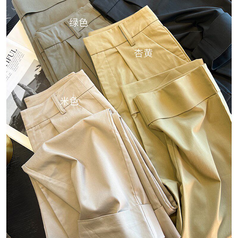 裤型太赞!!2024夏季高腰宽松褶皱小个子锥形女士九分休闲西装裤