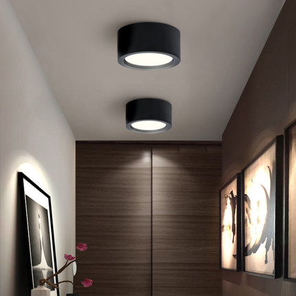 led明装筒灯免开孔圆形新潮过道灯吸顶式走廊商用黑色吊线射灯具