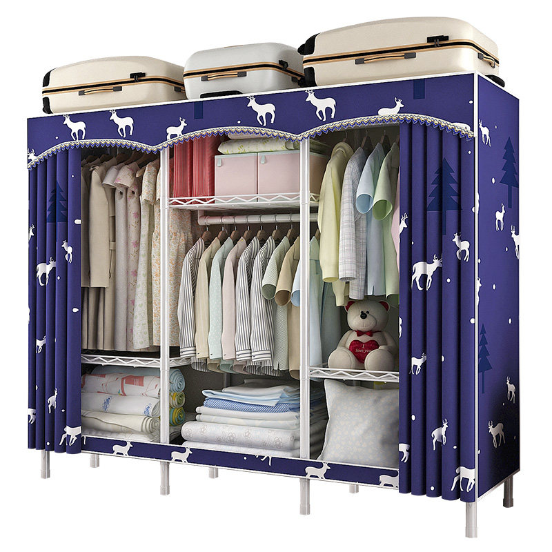 衣柜简易布衣柜双人钢管加粗加固全钢架加厚布艺挂衣橱简约经济型,住宅家具,独立衣柜,淘宝优惠券,粉丝福利购,淘宝优惠卷