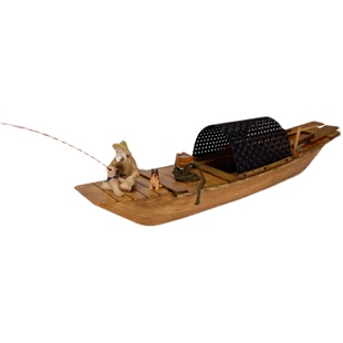 小木船模型可下水漂浮复古装饰工艺品鱼缸水池造景摆件绍兴乌篷船