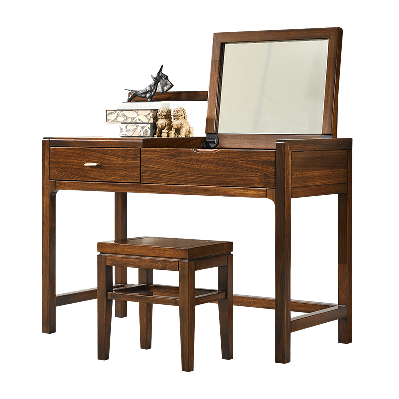 新中式乌金木梳妆台翻盖式化妆台卧室收纳桌凳组合小户型极简书桌
