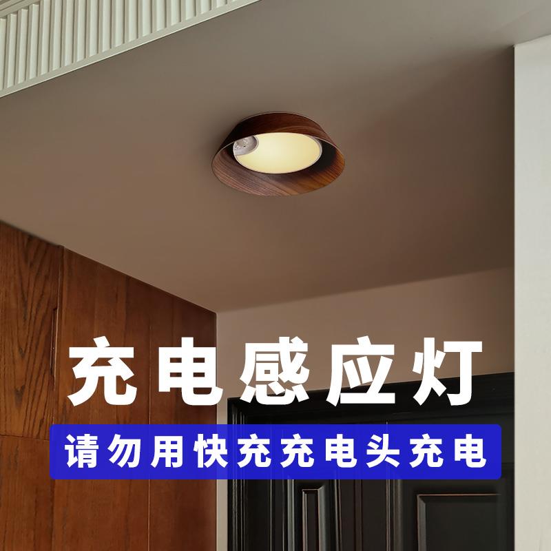 免布线LED感应吸顶灯 玄关自动起夜感应灯 楼道充电夜灯 黑胡桃白
