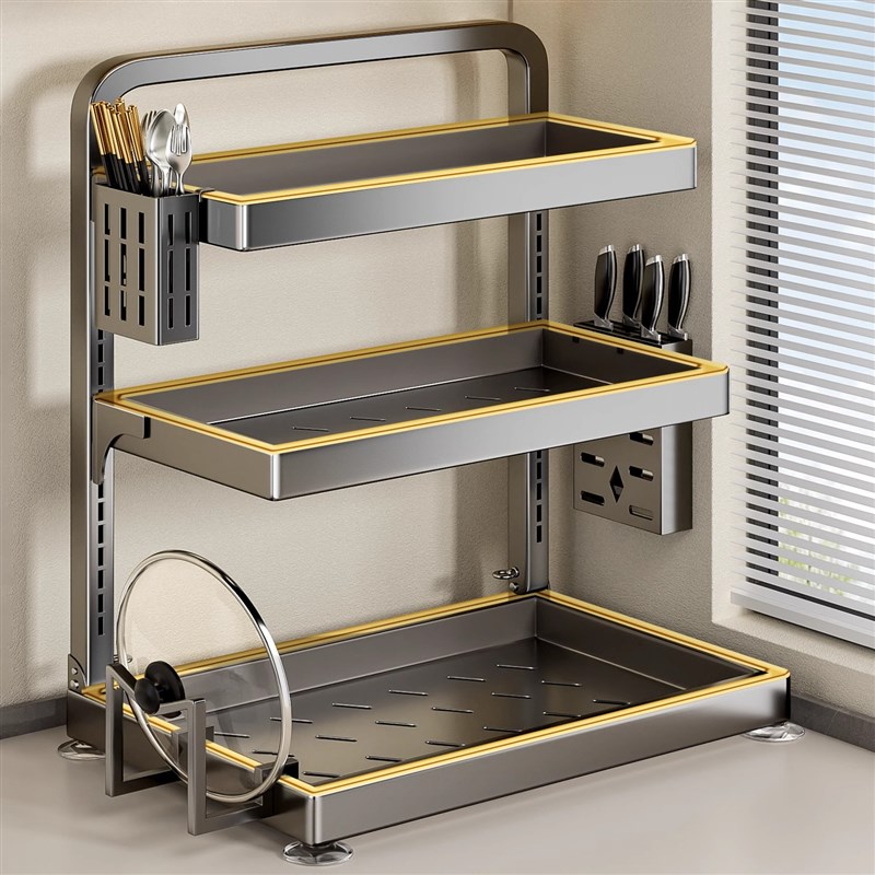 枪灰免安装厨房调料置物架多功能调味刀架筷子用品台面多层收纳架