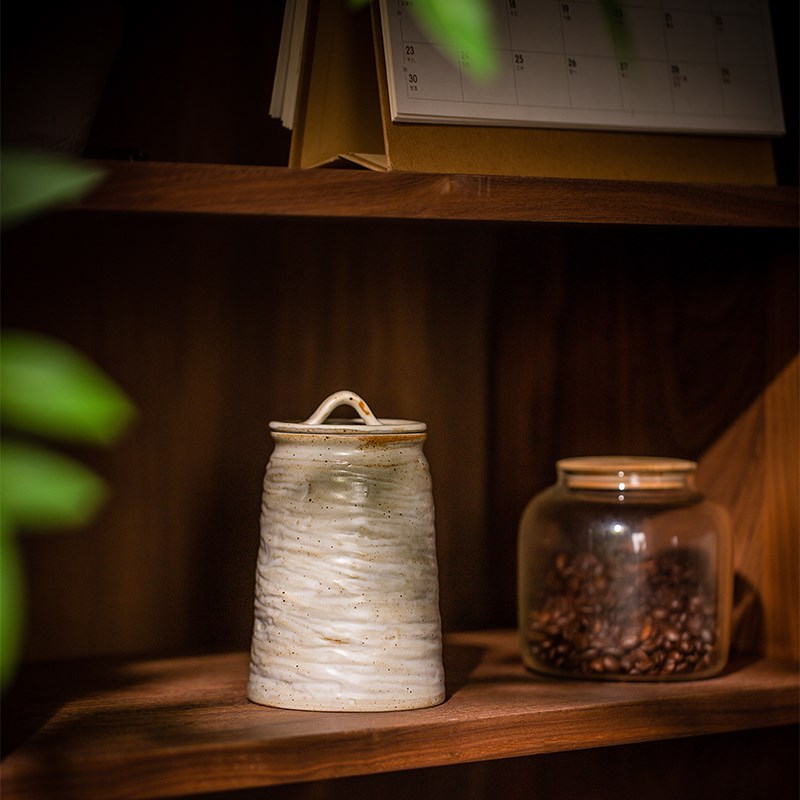 莳绘金缮 粗陶复古收纳罐带盖储物罐子猪油罐辣椒罐调味罐调料罐
