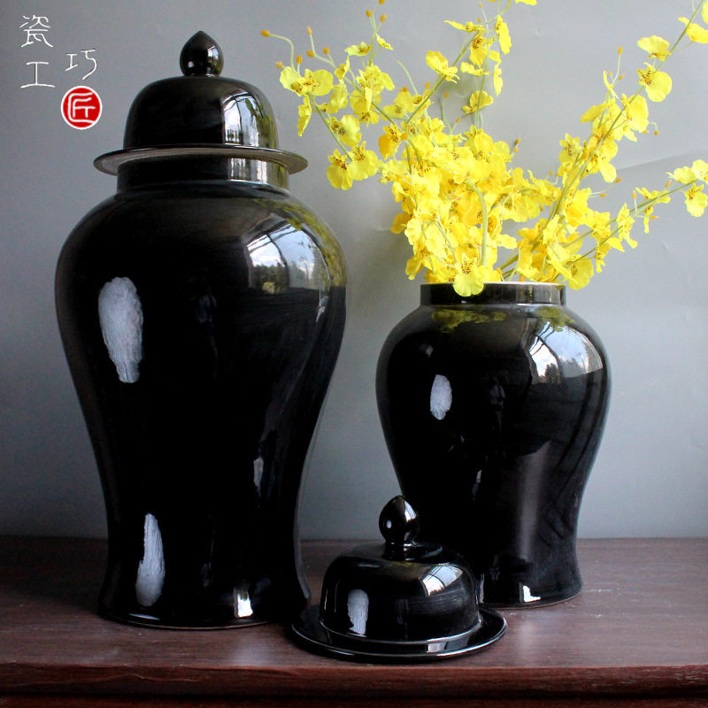 新中式风格将军罐家居饰品黑色摆件会所酒店储物装饰罐陶瓷工艺品,家庭/个人清洁工具,厨卫防水贴/条,淘宝优惠券,粉丝福利购,淘宝优惠卷