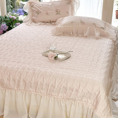 夏季公主风兰精天丝床盖夹棉凉感裸睡软凉席榻榻米防滑床单席垫子