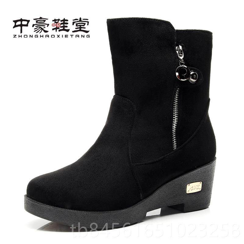 新款秋冬老北京靴布靴女加厚棉鞋坡跟短靴女雪鞋地靴防水台厚底子