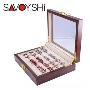 新款高档木质礼袖扣展示指盒玻璃盖戒环耳钉首饰收纳木盒子男耳女